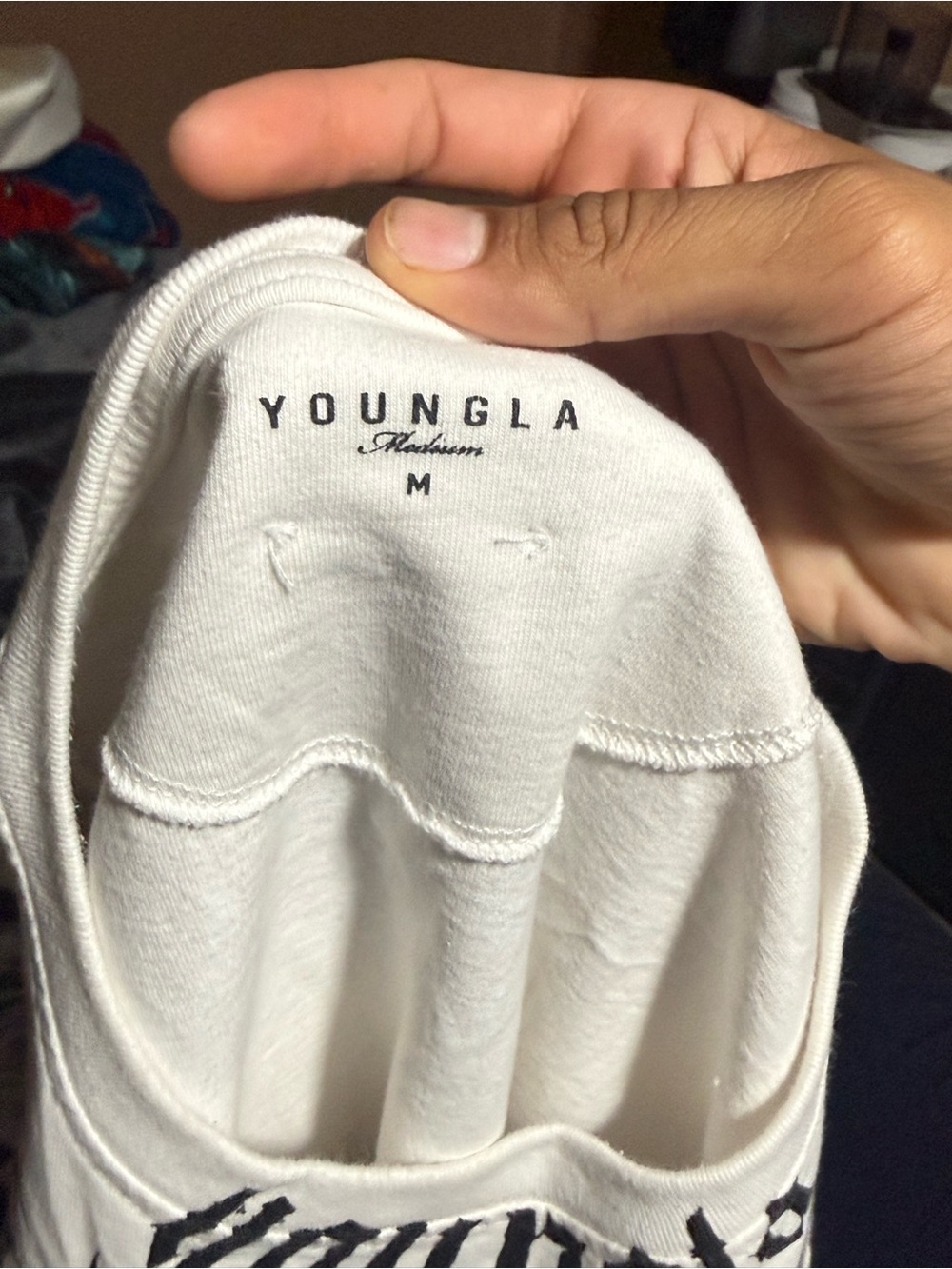 YoungLA White Tank with Black Script Neck Graphic - Picture 2 of 3
